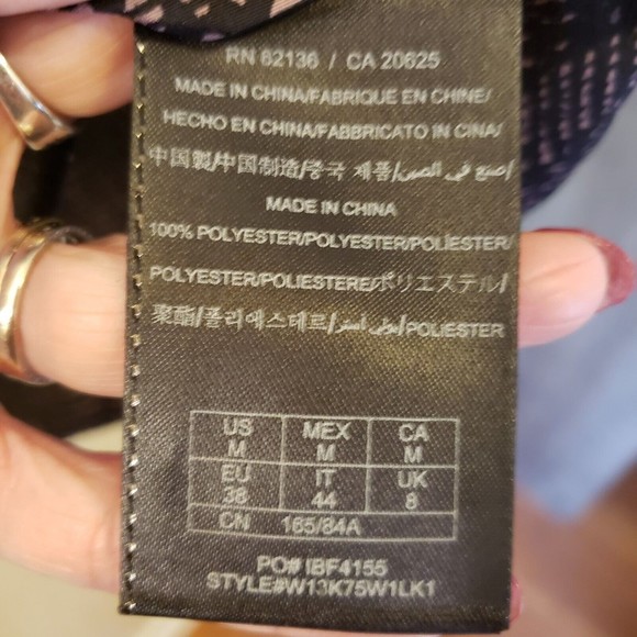 Guess Women's V-neck Dress Brown Black Abstract Elastic Belted Waist Sz Medium - Picture 3 of 8